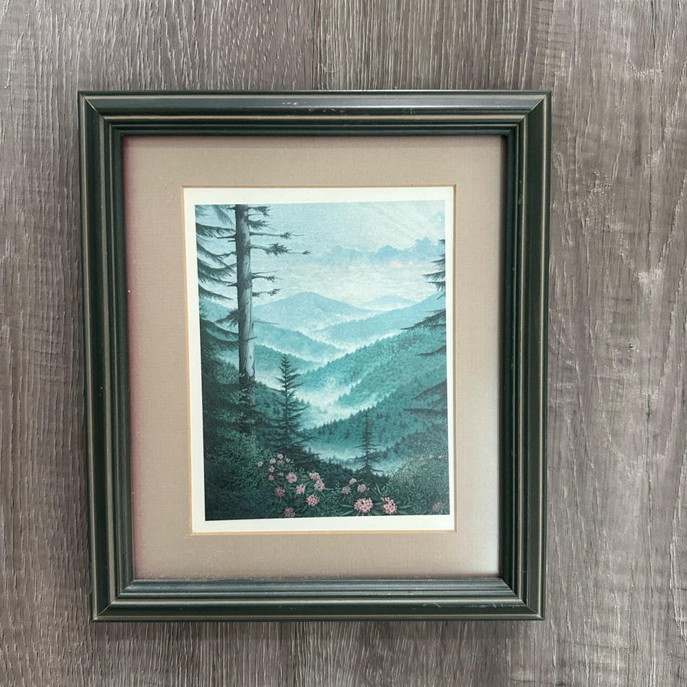 Framed Mountain Landscape Wall Art in Green